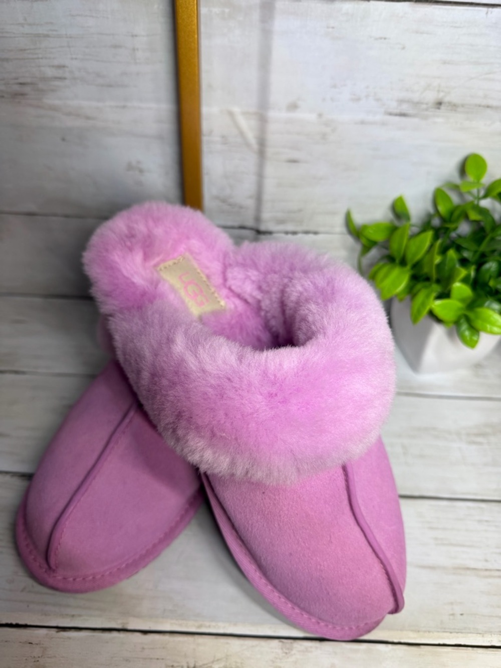 UGG Lavender Pink Shearling Slip-On Slippers